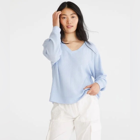 Aeropostale Long Sleeve Wear 2 Ways Cozy Waffle Tee Large Blue - Picture 6 of 9